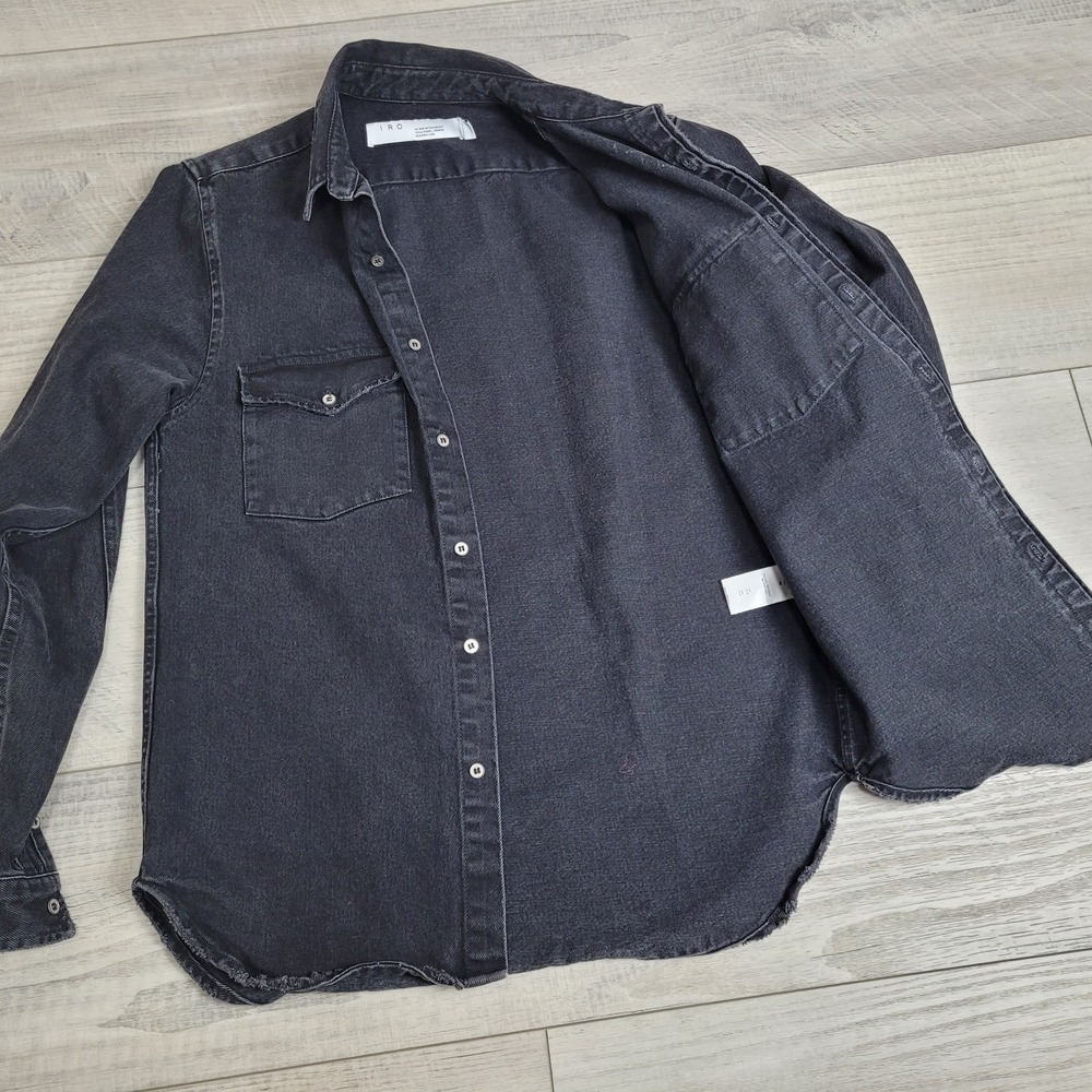 🧥IRO ROEL Shacket Men's L Denim Shirt Jacket Overshirt Black Grunge Streetwear - Picture 6 of 16